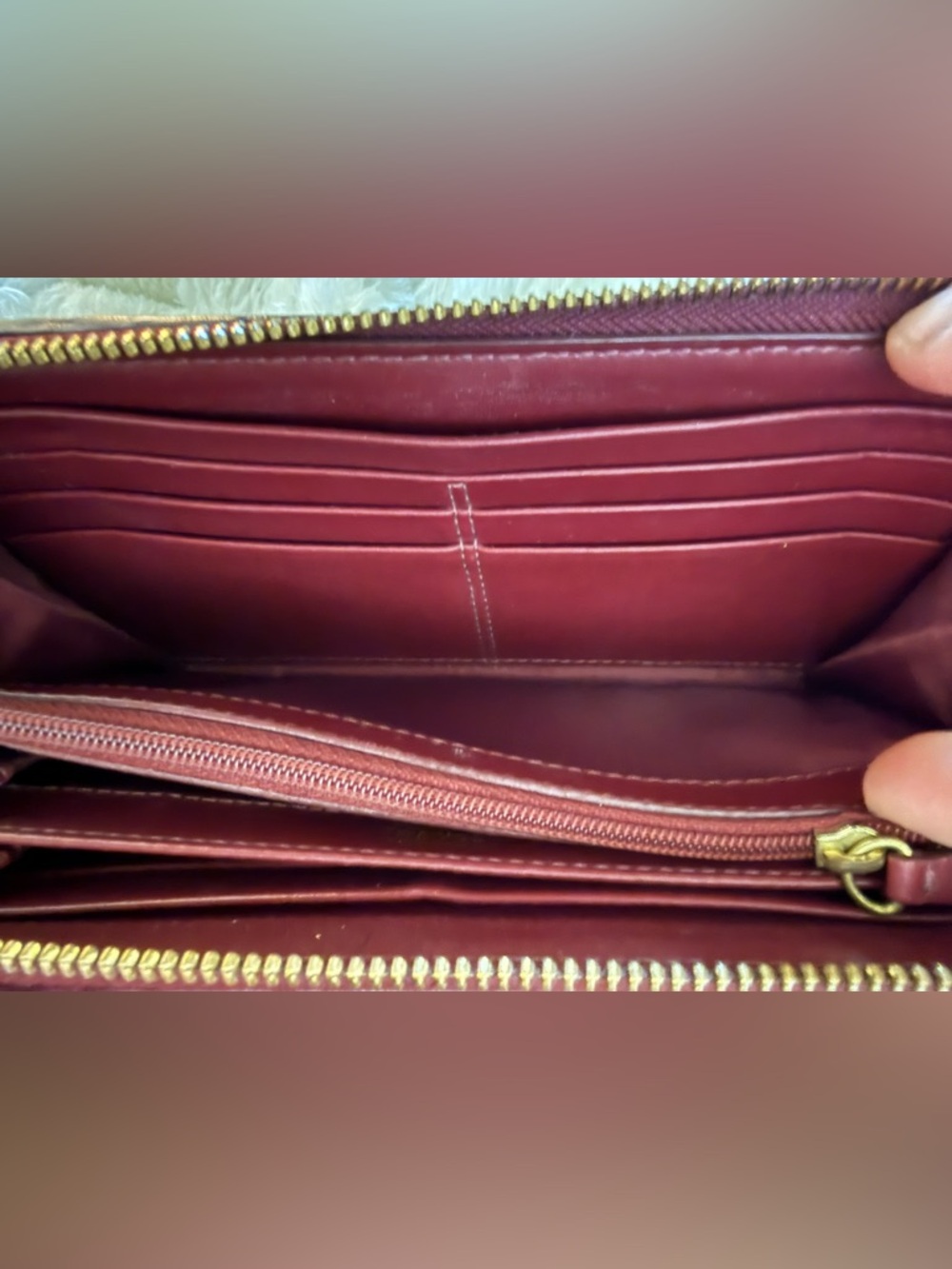 Coach Madison Gathered Leather Zip Around Wallet Burgundy Accordion VGUC - Picture 12 of 14